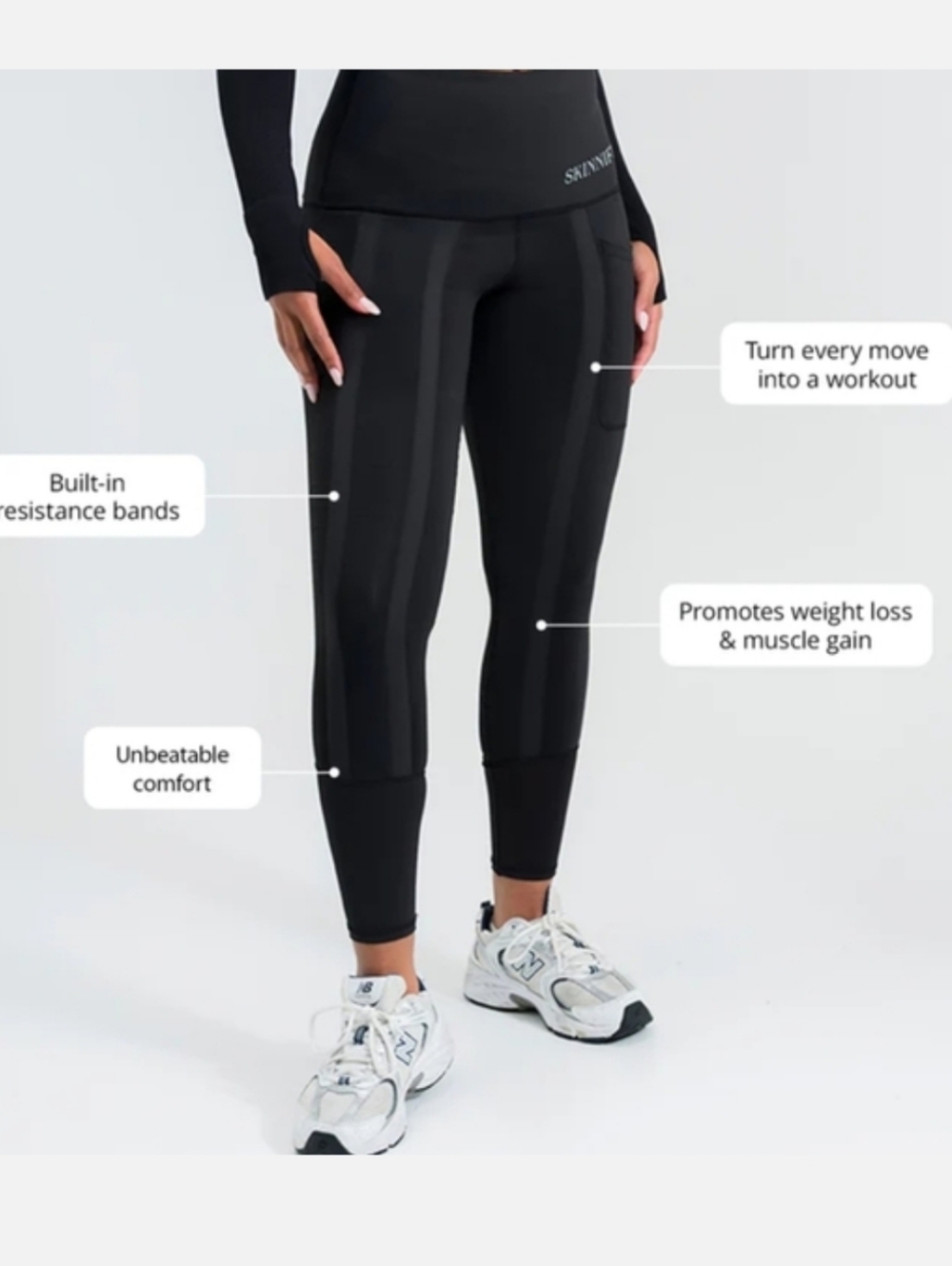 Skinnify Black Resistance Band Workout Leggings 6 Bands Size XL